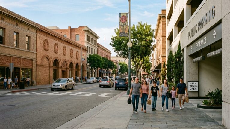 Public parking near the historic Old Pasadena shopping and dining district