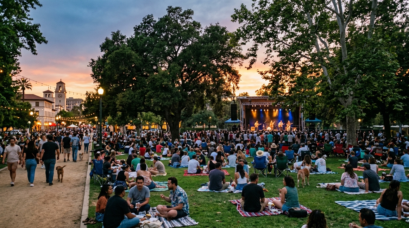 Summer outdoor concert at Memorial Park near Old Pasadena