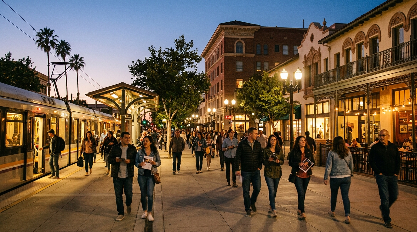 Visitors using Metro and walking to ArtNight events near Old Pasadena